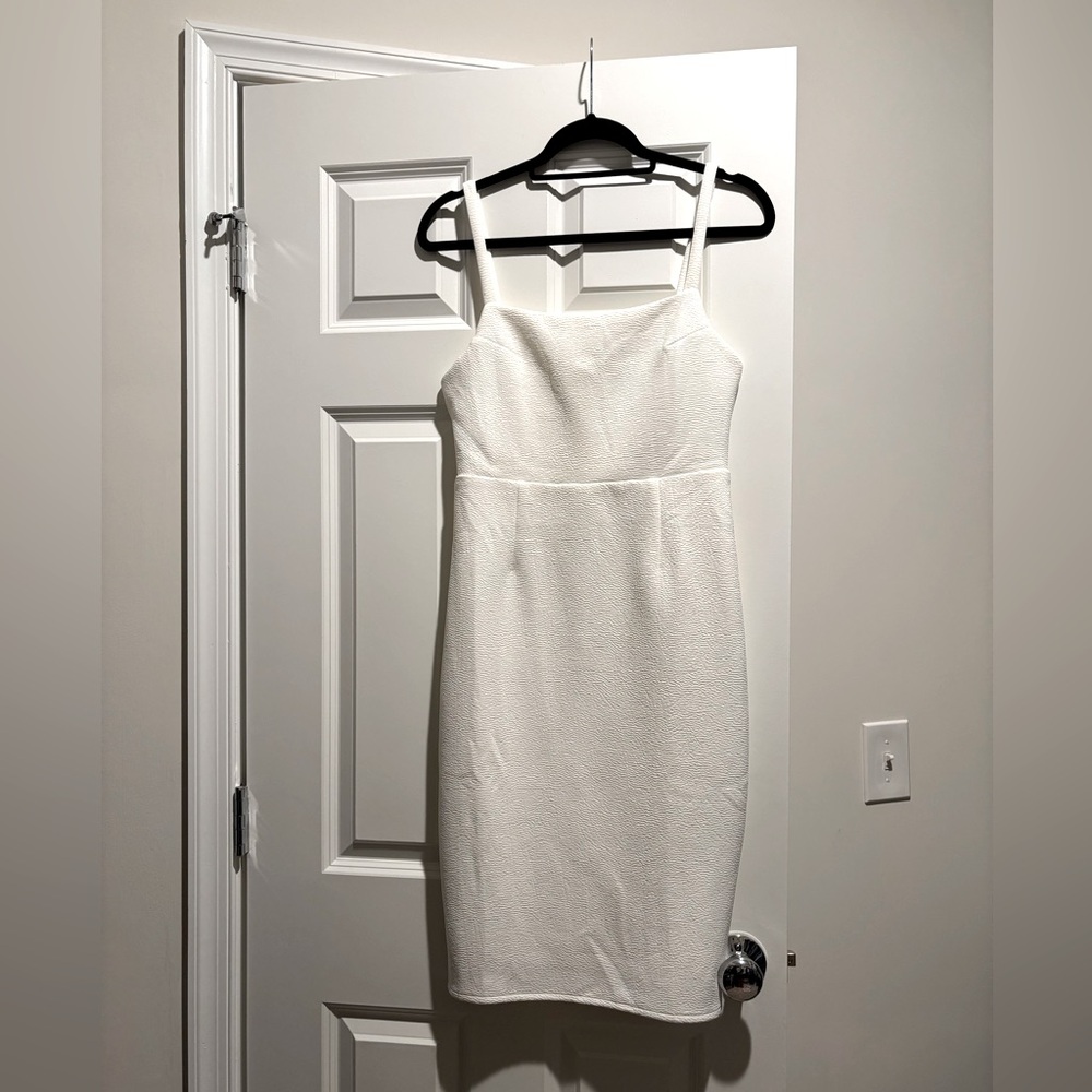 Lulus Guessing game white bodycon midi dress